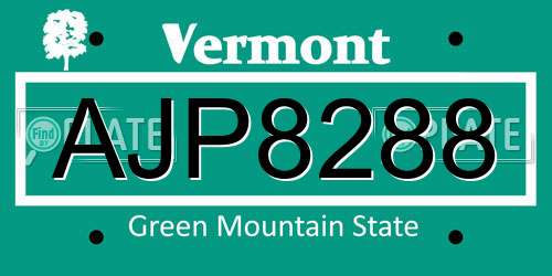 AJP8288 Vermont License Plate