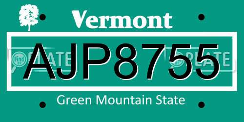 AJP8755 Vermont License Plate