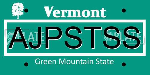 AJPSTSS Vermont License Plate