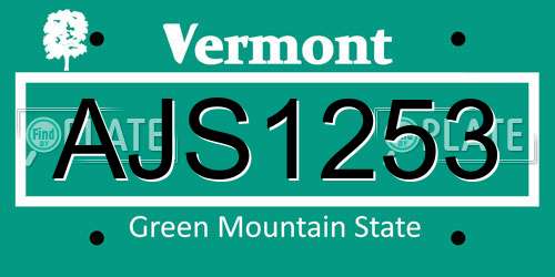 AJS1253 Vermont License Plate