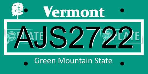 AJS2722 Vermont License Plate