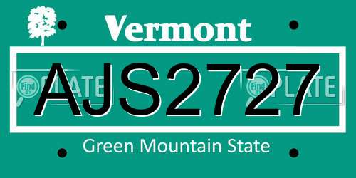 AJS2727 Vermont License Plate