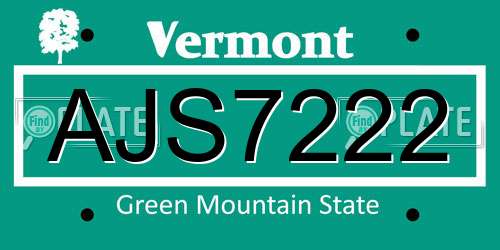 AJS7222 Vermont License Plate