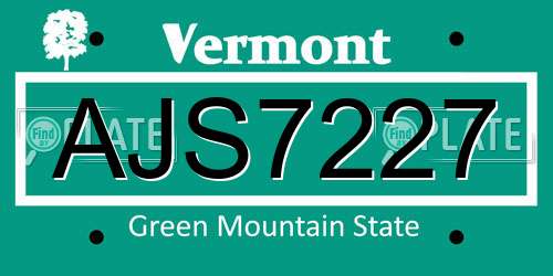 AJS7227 Vermont License Plate