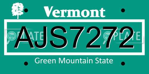 AJS7272 Vermont License Plate