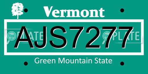AJS7277 Vermont License Plate