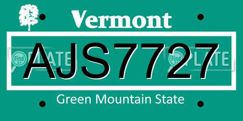 AJS7727 Vermont License Plate