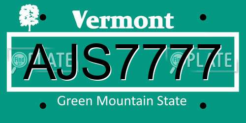 AJS7777 Vermont License Plate