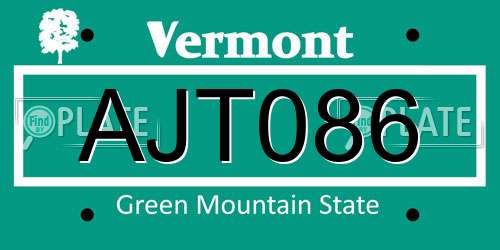 AJT086 Vermont License Plate
