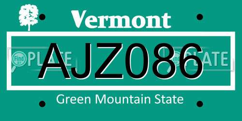 AJZ086 Vermont License Plate