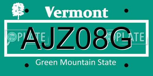 AJZ08G Vermont License Plate