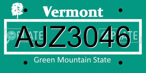 AJZ3046 Vermont License Plate
