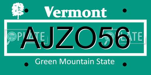 AJZO56 Vermont License Plate