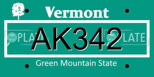 AK342 Vermont License Plate