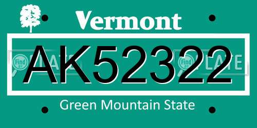 AK52322 Vermont License Plate