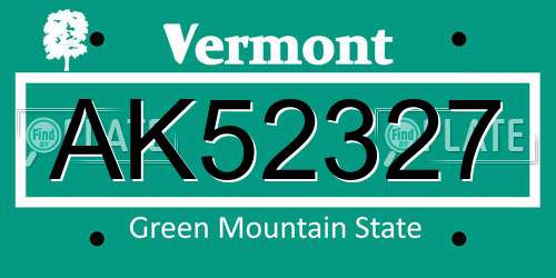 AK52327 Vermont License Plate