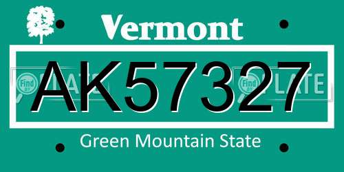 AK57327 Vermont License Plate