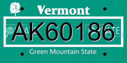 AK60186 Vermont License Plate
