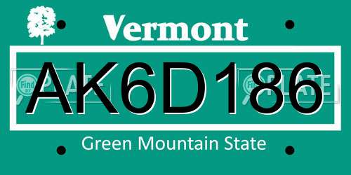 AK6D186 Vermont License Plate