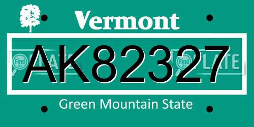 AK82327 Vermont License Plate