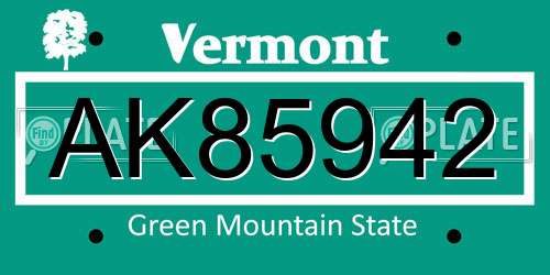AK85942 Vermont License Plate