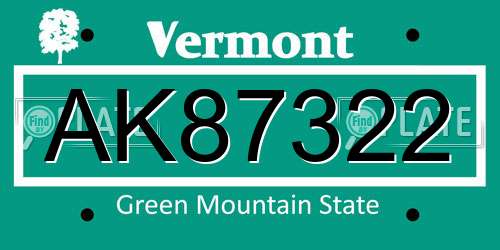AK87322 Vermont License Plate