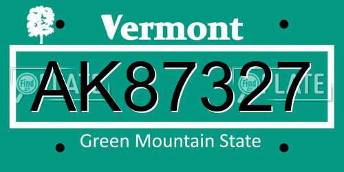AK87327 Vermont License Plate
