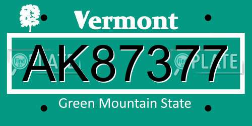 AK87377 Vermont License Plate