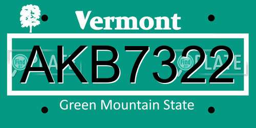 AKB7322 Vermont License Plate