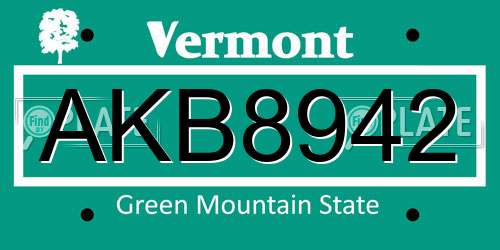 AKB8942 Vermont License Plate