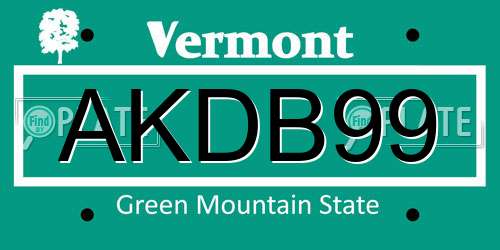 AKDB99 Vermont License Plate