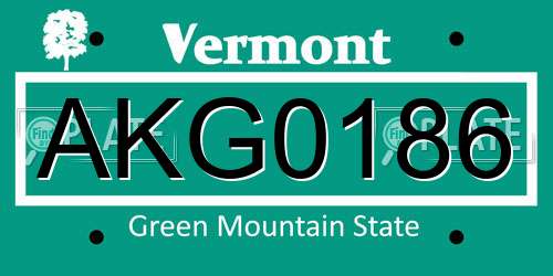 AKG0186 Vermont License Plate