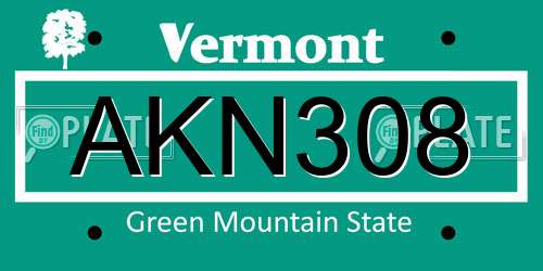AKN308 Vermont License Plate