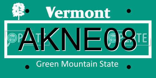 AKNE08 Vermont License Plate