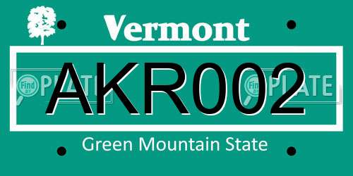 AKR002 Vermont License Plate