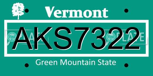 AKS7322 Vermont License Plate
