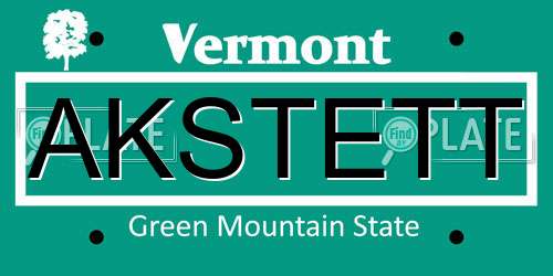 AKSTETT Vermont License Plate