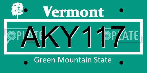 AKY117 Vermont License Plate