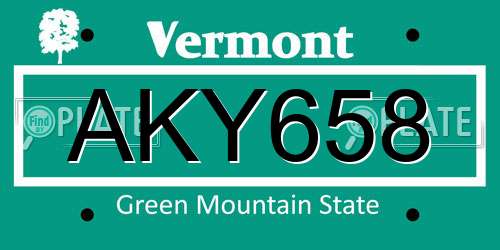 AKY658 Vermont License Plate