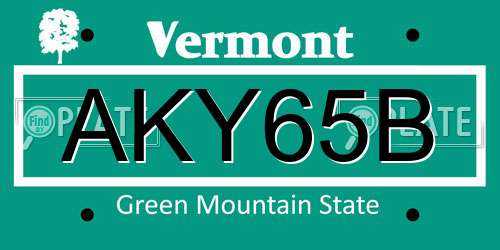 AKY65B Vermont License Plate
