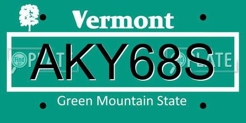 AKY68S Vermont License Plate