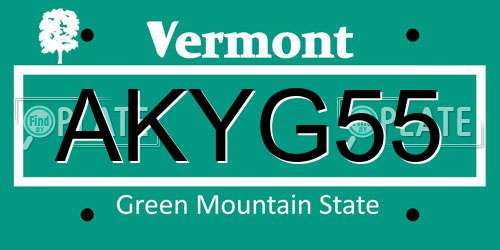 AKYG55 Vermont License Plate