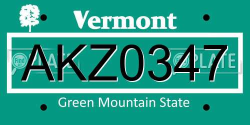 AKZ0347 Vermont License Plate