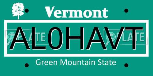 AL0HAVT Vermont License Plate