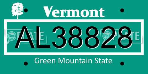 AL38828 Vermont License Plate