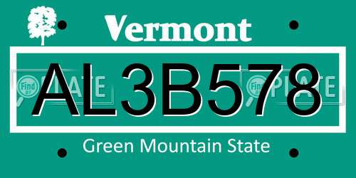 AL3B578 Vermont License Plate