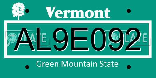 AL9E092 Vermont License Plate