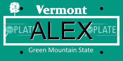 ALEX Vermont License Plate