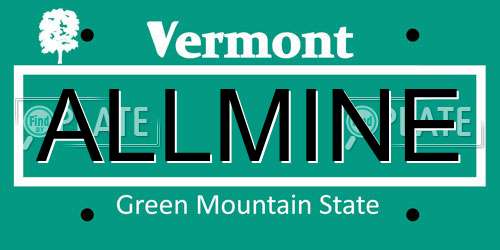 ALLMINE Vermont License Plate