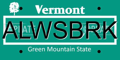 ALWSBRK Vermont License Plate